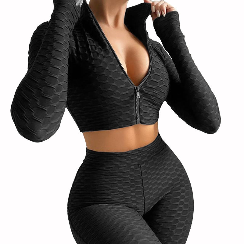 European And American Women's Yoga Clothes Fitness Solid Color Long-sleeved Leisure Sports Suit Women