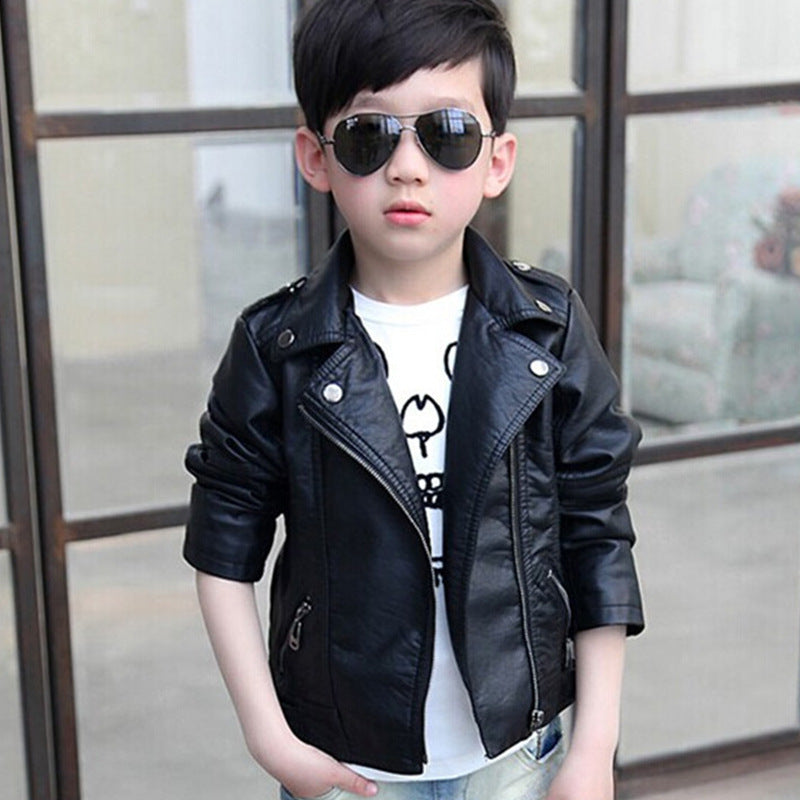 New Children PU Leather Lapel Fashion Jacket