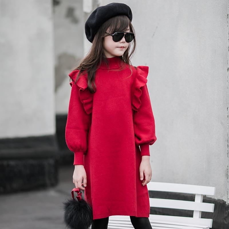 Red Fashion Children Knitted Princess Dress