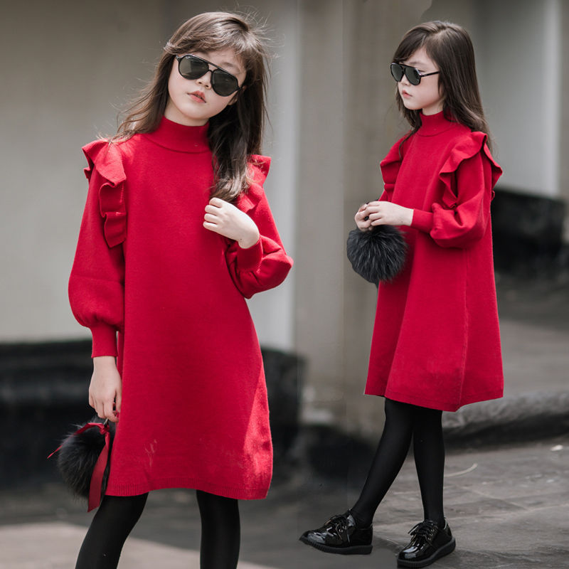 Red Fashion Children Knitted Princess Dress