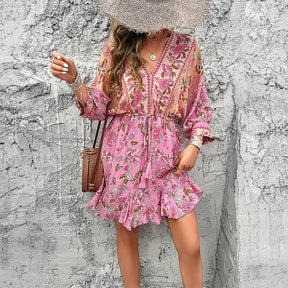 Women's Holiday Leisure Floral Print Mid-length Sleeves Dress