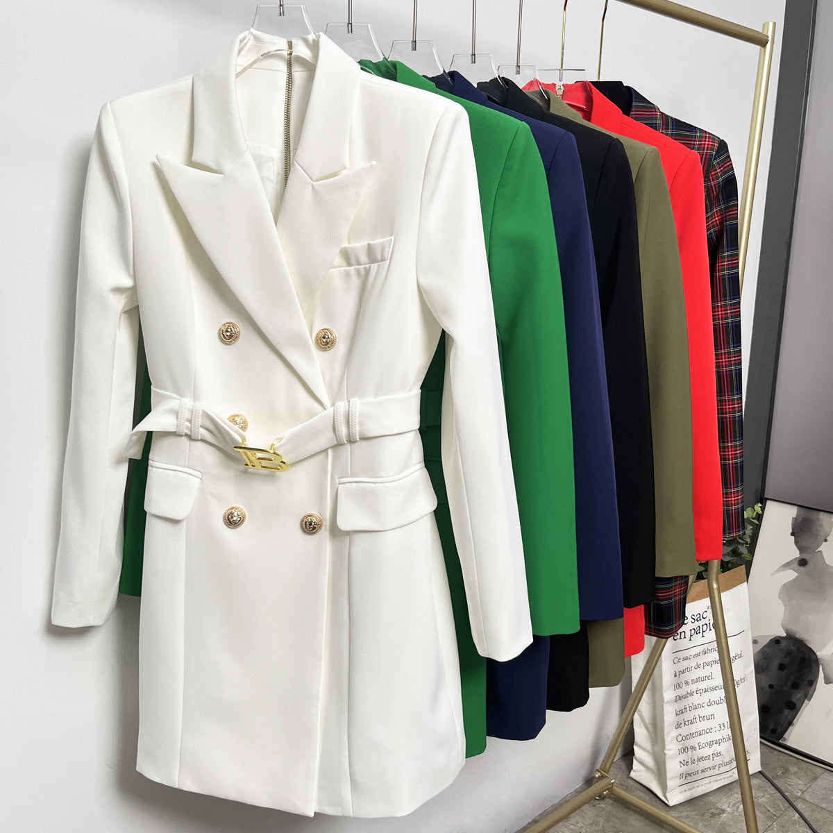 High Solid Color Belt Long Sleeve Slim Fit Temperament Commute Business Suit And Dress